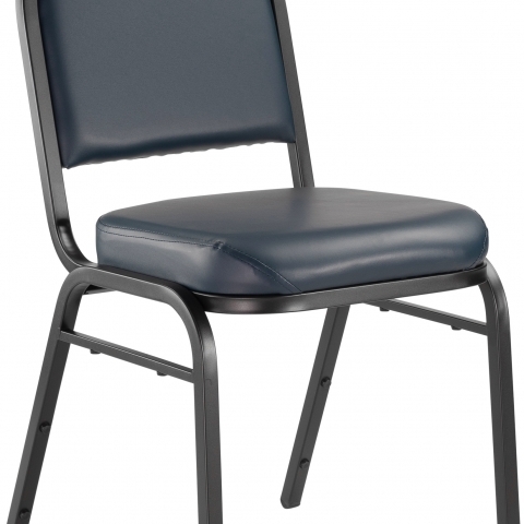 NPSÂ® 9200 Series Premium Vinyl Upholstered Stack Chair, Midnight Blue Seat/ Bla