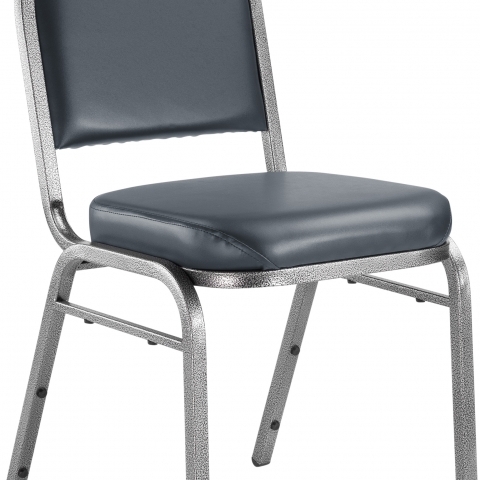 NPSÂ® 9200 Series Premium Vinyl Upholstered Stack Chair, Midnight Blue Seat/ Sil