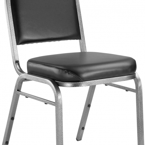NPSÂ® 9200 Series Premium Vinyl Upholstered Stack Chair, Panther Black Seat/ Sil