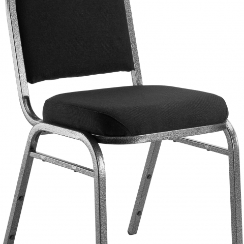 NPSÂ® 9200 Series Premium Fabric Upholstered Stack Chair, Ebony Black Seat/ Silv