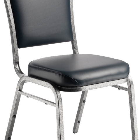 NPSÂ® 9300 Series Deluxe Vinyl Upholstered Stack Chair, Midnight Blue Seat/Silve