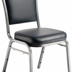 NPS® 9300 Series Deluxe Vinyl Upholstered Stack Chair, Midnight Blue Seat/Silve