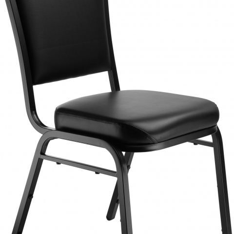 NPSÂ® 9300 Series Deluxe Vinyl Upholstered Stack Chair, Panther Black Seat/Black