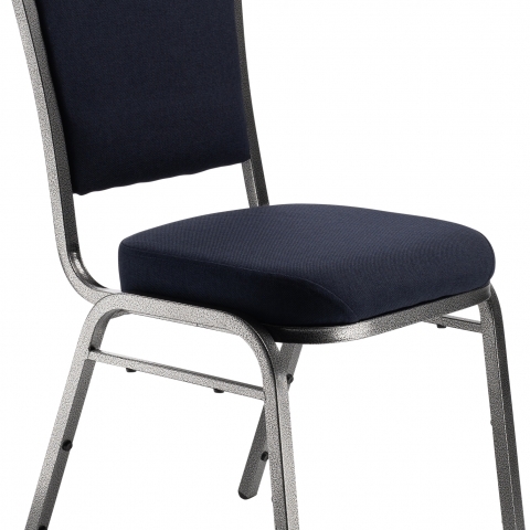 NPSÂ® 9300 Series Deluxe Fabric Upholstered Stack Chair, Midnight Blue Seat/Silv