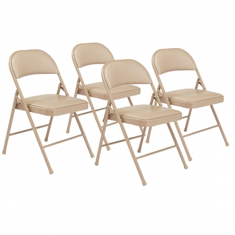 BASICS by NPS ® Vinyl Padded Steel Folding Chair, Beige (Pack of 4)