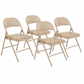 BASICS by NPS ® Vinyl Padded Steel Folding Chair, Beige (Pack of 4)