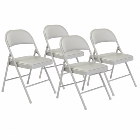 BASICS by NPS ® Vinyl Padded Steel Folding Chair, Grey (Pack of 4)